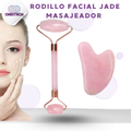 Kit Rodillo Facial de Cuarzo Rosa + Piedra Gua Sha – Ritual Completo Antiedad